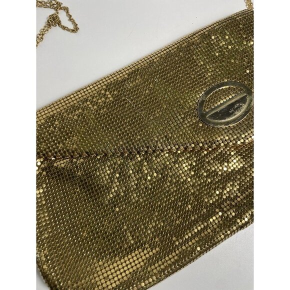 Vintage Whitting & Davis Shiny Gold Mesh Evening Bag Made In USA Chain Shoulder - Picture 2 of 7
